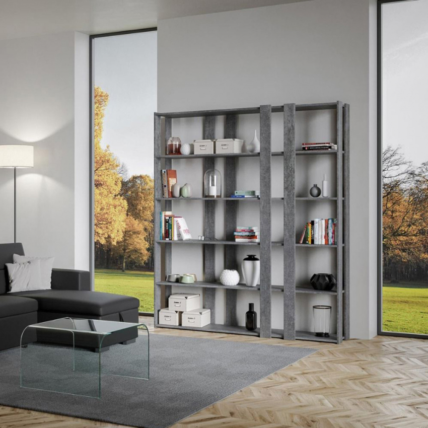 Wand boekenkast 6 planken grijs design kantoor woonkamer Kato E Concrete Aanbieding
