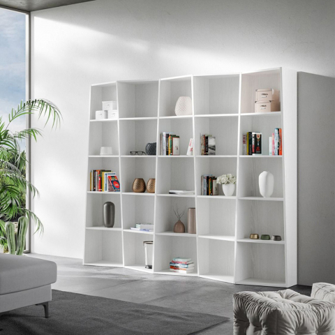 Witte muur boekenkast modern design woonkamer kantoor Trek 5
