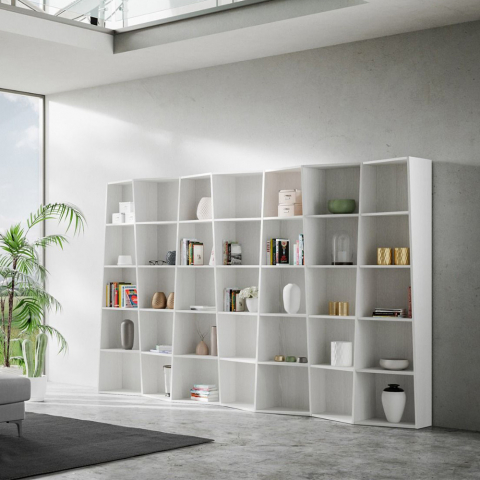 Moderne witte design muur boekenkast woonkamer kantoor Trek 7
