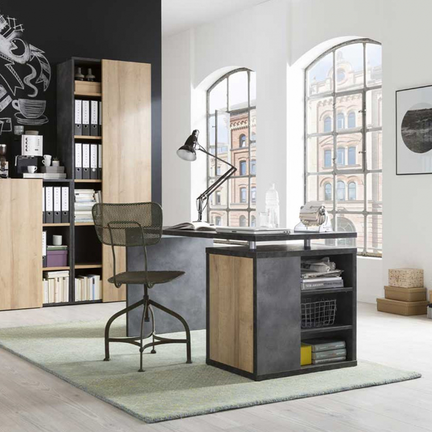 Bureau in grijs en eikenhout voor kantoor en studie 140x69cm Aanbieding Bureau in grijs en eikenhout voor kantoor en studie 140x69cm Aanbieding
