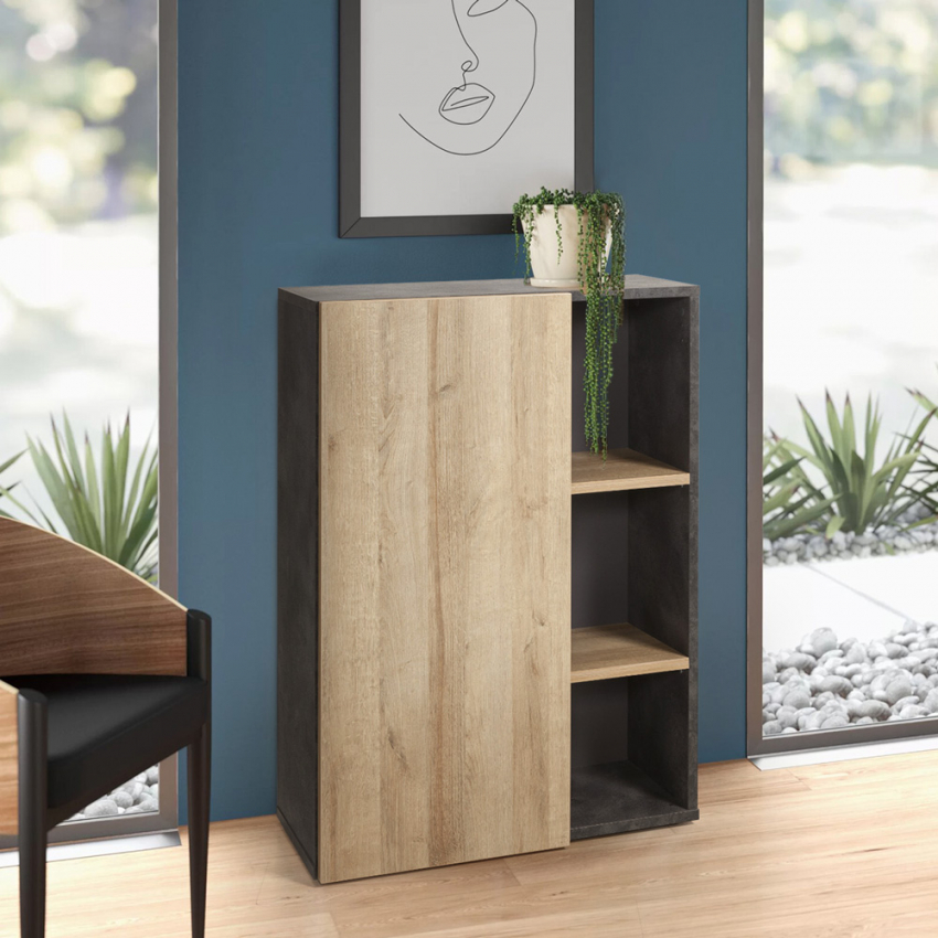 Lage boekenkast met 3 planken in grijs en natuurlijk eiken Core Aanbieding Lage boekenkast met 3 planken in grijs en natuurlijk eiken Core Aanbieding