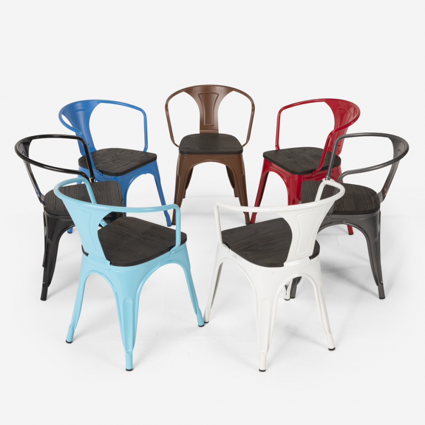 20 stoelen design metaal hout industriële stijl Tolix bar keuken Staal Hout Arm