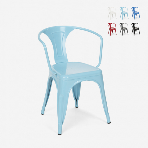Voorraad 20 Tolix Industriele stoelen met armleuningen staal voor keuken en bar Steel Arm