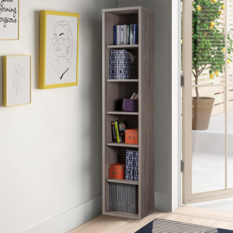 Hoge en smalle boekenkast in grijs met 6 planken Big Ben