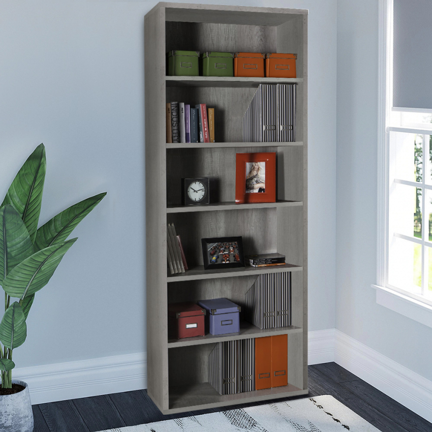 Beschrijving Matig Verspilling Empire State Hoge grijze boekenkast met 6 planken voor kantoor en werkkamer