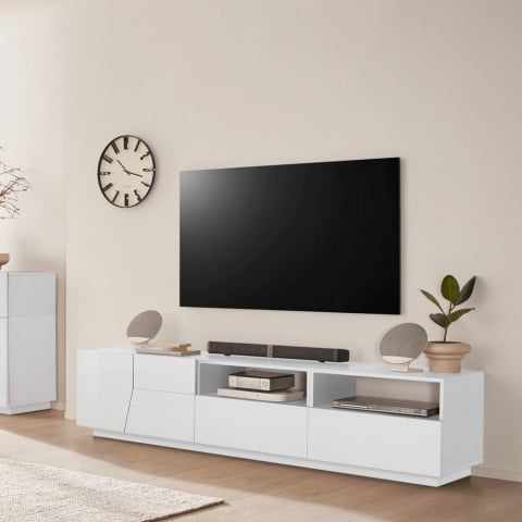 Glanzend wit TV-meubel wandmeubel moderne woonkamer 200x43cm Hatt Aanbieding