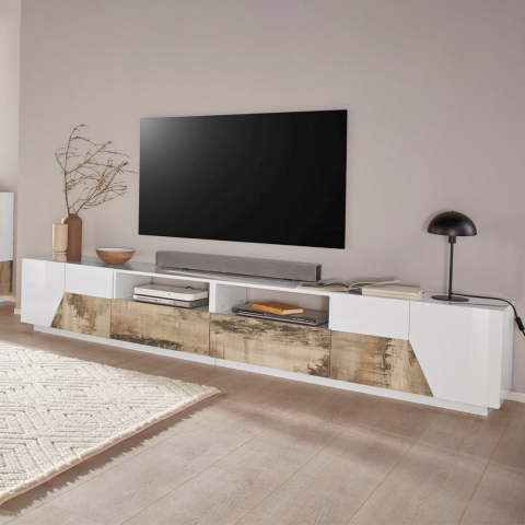 TV-meubel 260x43cm wandmodel woonkamer modern wit More Wood