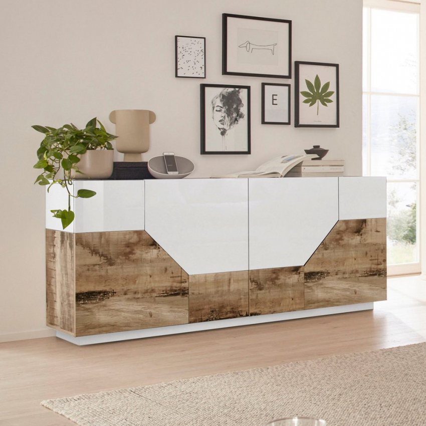 vervoer aankunnen Serena Hariett Wood wit houten dressoir 4 vakken 200x43cm woonkamer meubels keuken