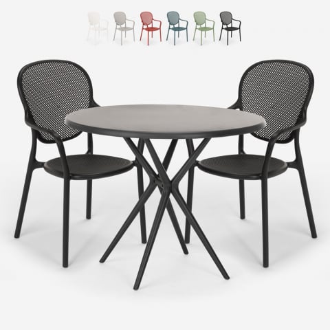 Outdoor set met ronde zwarte tafel 80x80 cm en 2 design stoelen Valet Dark Aanbieding
