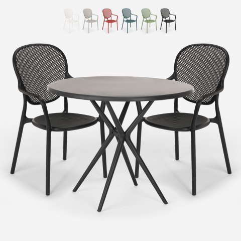 Set 2 stoelen ronde tafel zwart 80x80cm binnen buiten Valet Dark