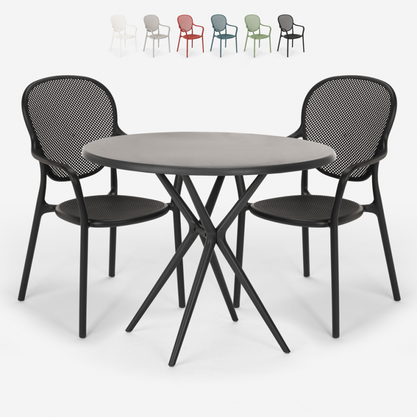Outdoor set met ronde zwarte tafel 80x80 cm en 2 design stoelen Valet Dark Aanbieding Outdoor set met ronde zwarte tafel 80x80 cm en 2 design stoelen Valet Dark Aanbieding