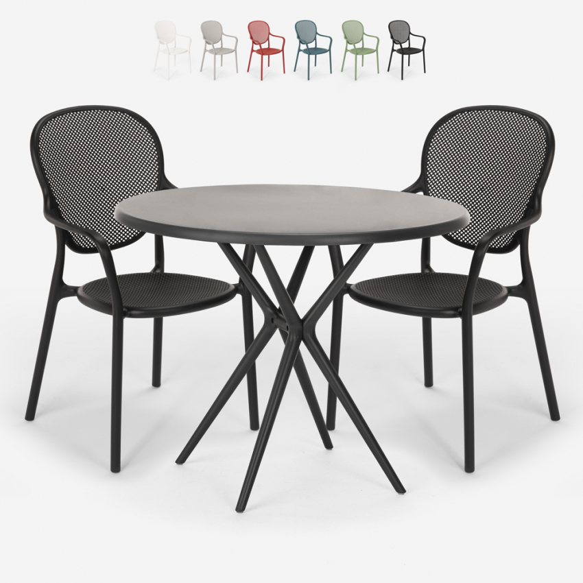 Set 2 stoelen ronde tafel zwart 80x80cm binnen buiten Valet Dark Aanbieding