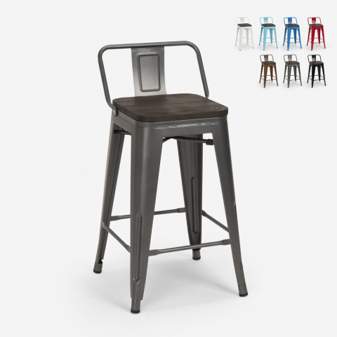 Hoge kruk industrieel ontwerp van metaal en hout stijl Tolix bar keuken STEEL WOOD TOP