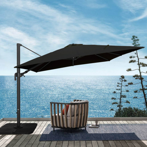 Adjustable garden umbrella in aluminium with side arm 3x3 Vienna Noir