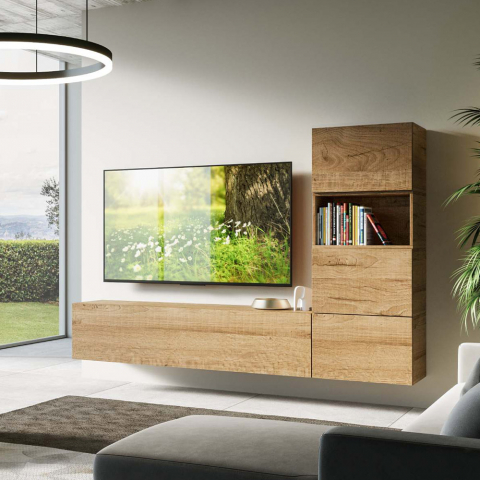 Wand TV meubel woonkamer 3 kasten hout modern design A09