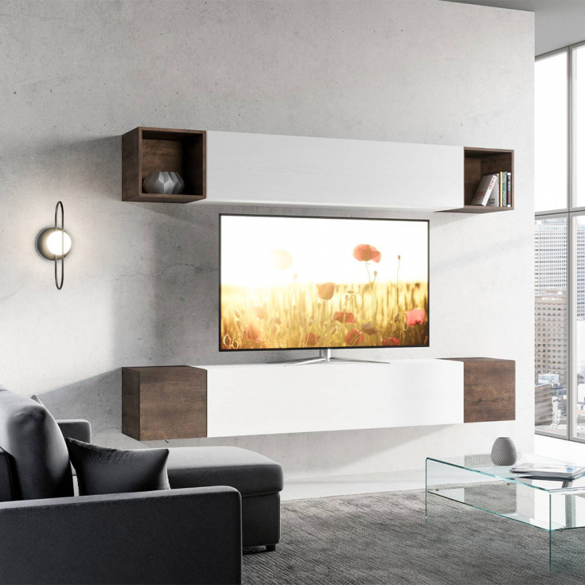 krijgen Nietje George Bernard A38 Modern wandmeubel hangend woonkamer wit houten tv-meubel
