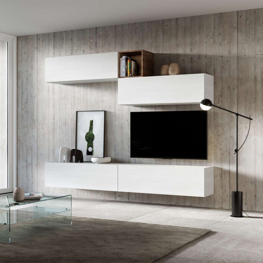 Moderne zwevende wandmeubel TV-eenheid woonkamer wit hout A01 Aanbieding Moderne zwevende wandmeubel TV-eenheid woonkamer wit hout A01 Aanbieding