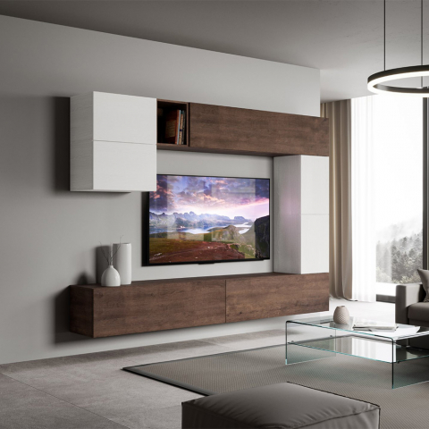 Aan de muur gemonteerde tv-meubel in de woonkamer modern geschorst wit hout A15
