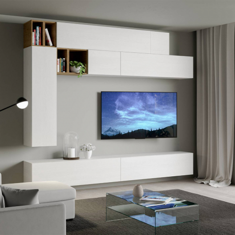 Moderne hangend TV-wandmeubel wit hout woonkamer A106 Aanbieding