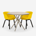 Set met ronde beige tafel 80 cm en 2 design stoelen Oden Afmetingen