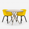 Set met ronde beige tafel 80 cm en 2 design stoelen Oden Afmetingen