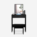 Zwarte make-up tafel met lade, spiegel en krukje Dalila Black Verkoop