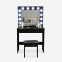 Zwarte make-up station met LED-lampen spiegel krukje Gaia Black Verkoop