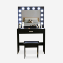 Zwarte make-up tafel met LED-lampen, spiegel en krukje Gaia Black Verkoop