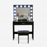 Zwarte make-up tafel met LED-lampen, spiegel en krukje Gaia Black Verkoop