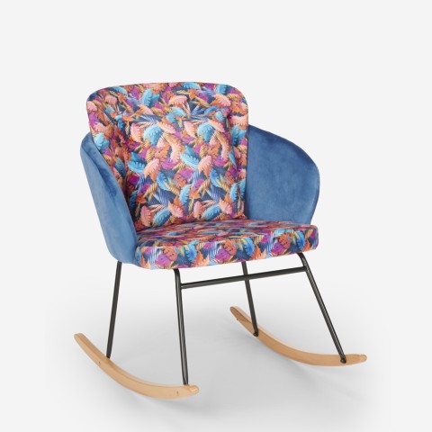 Schommelstoel fluwelen moderne fauteuil woonkamer met kussentje Botanika