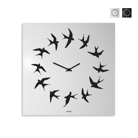 Vierkante wandklok 50 x 50 cm minimalistisch design zwaluwen Flock