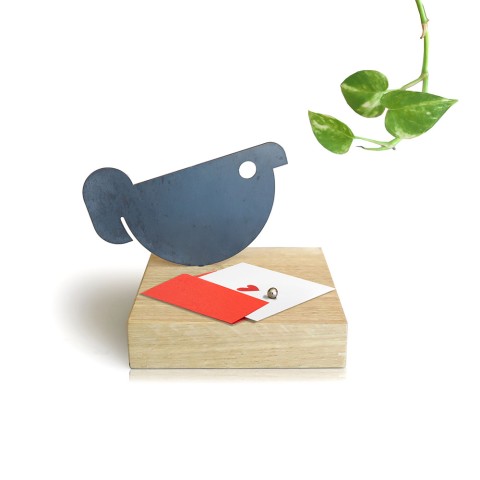 Bureaumagneet hout ijzer presse-papier Uccellino Messaggero