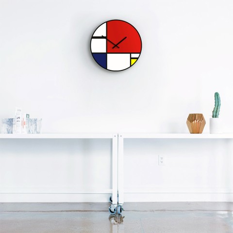 Rond modern design wandklok, Mondriaan-stijl, eigentijdse kunst Aanbieding