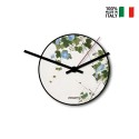 Kleine ronde wandklok met modern design, blauwe bloemen motief Verkoop
