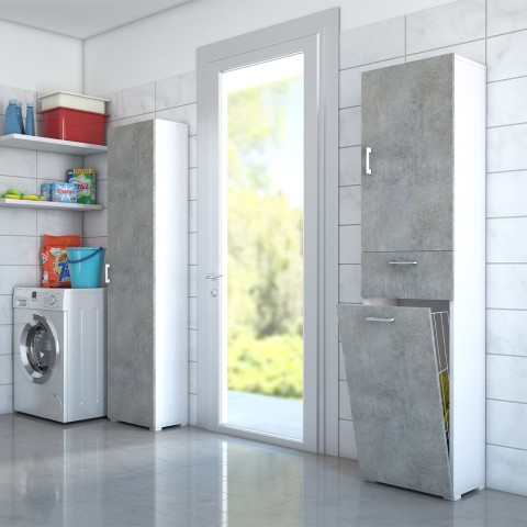 Mobiele wasmand kolom badkamer wasruimte ruimtebesparend grijs Aanbieding