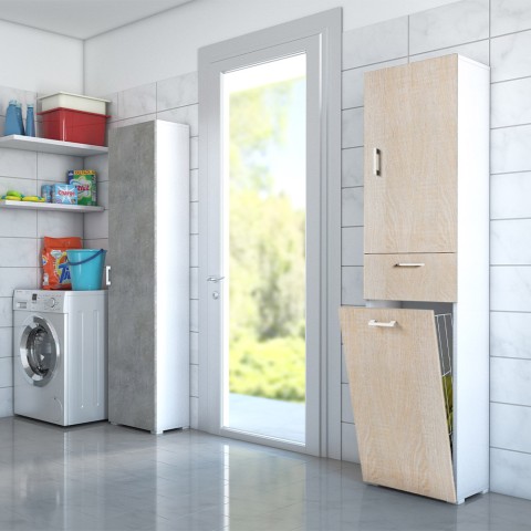 Mobiele kolom wasmand voor badkamer en bijkeuken, ruimtebesparend, hout Aanbieding