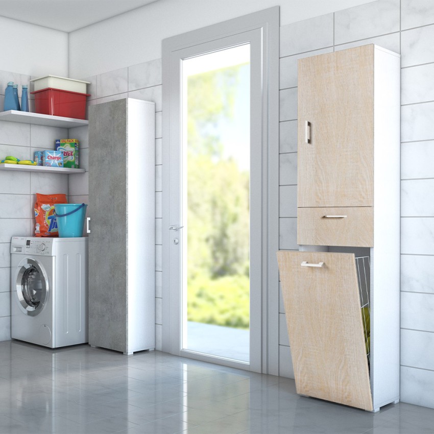 Mobiele kolom wasmand voor badkamer en bijkeuken, ruimtebesparend, hout Aanbieding Mobiele kolom wasmand voor badkamer en bijkeuken, ruimtebesparend, hout Aanbieding