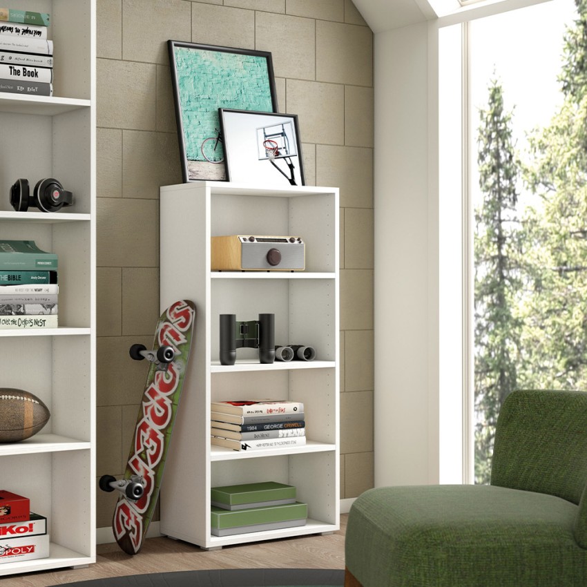Moderne design boekenkast kantoor woonkamer 4 vakken wit