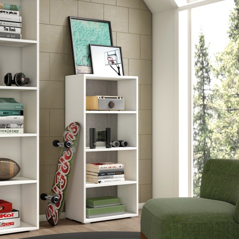 Moderne kantoorkast voor studio of woonkamer, 4 vakken, wit en grijs Aanbieding