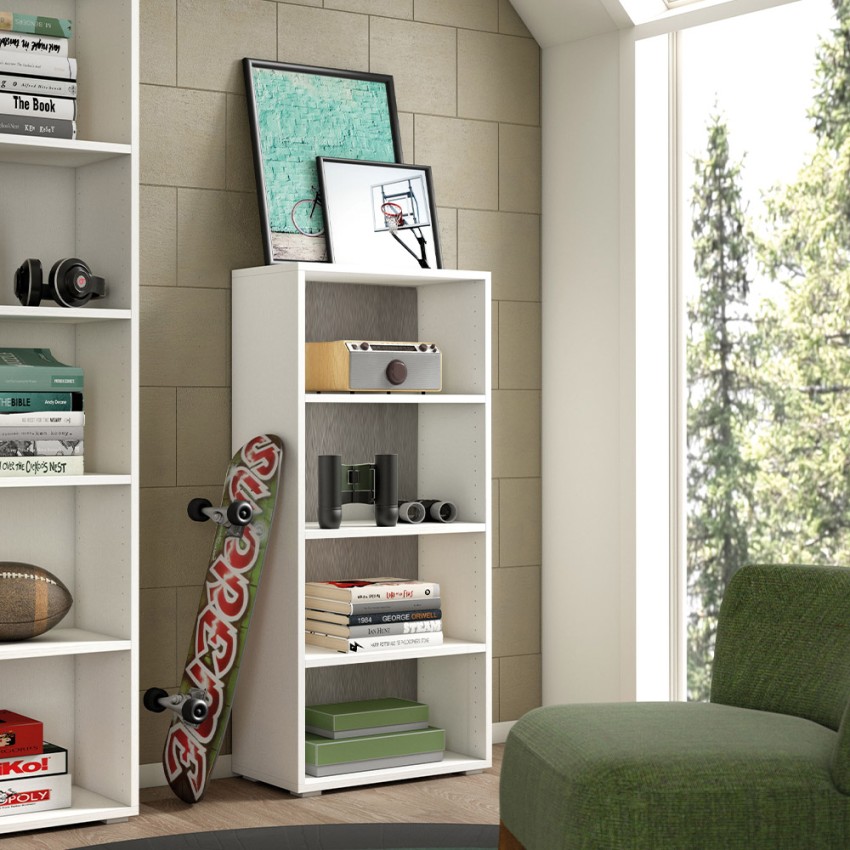 Moderne kantoorkast voor studio of woonkamer, 4 vakken, wit en grijs Aanbieding