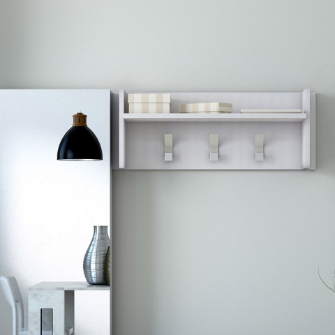 Moderne witte wandkapstok met 3 haken en plank voor entree Aanbieding
