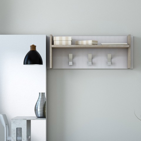 Wandkapstok wit hout met plank en 3 haken voor hal Aanbieding