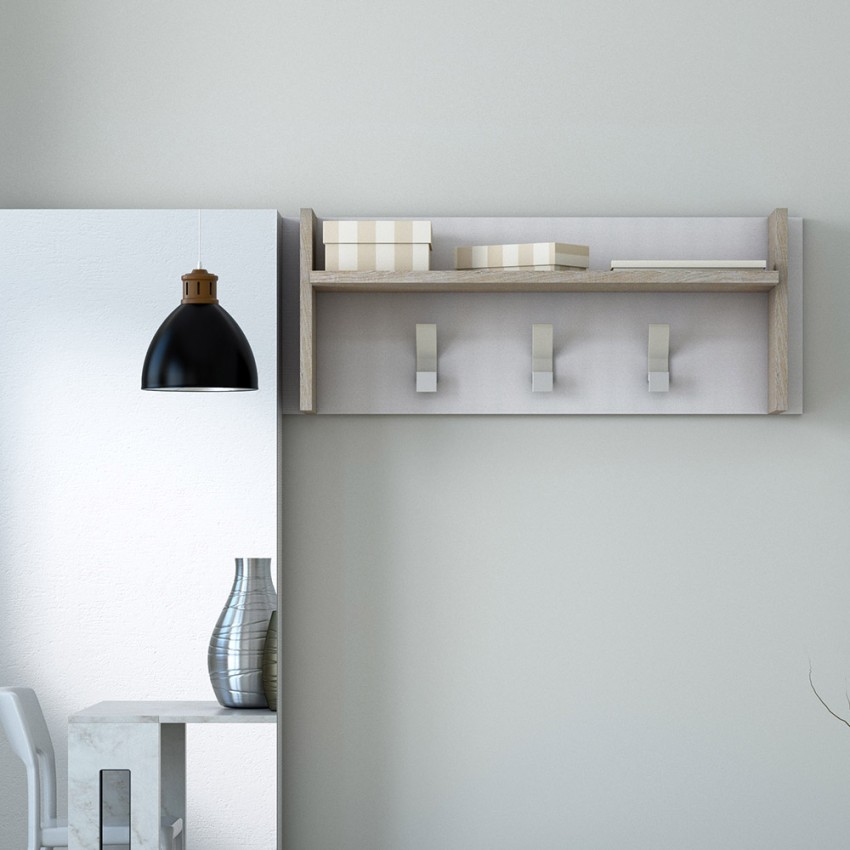 Wandkapstok wit hout met plank en 3 haken voor hal Aanbieding Wandkapstok wit hout met plank en 3 haken voor hal Aanbieding
