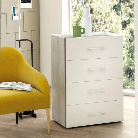 Moderne grijs-witte ladekast met 4 lades voor de slaapkamer Aanbieding