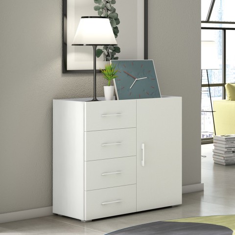 Ladekast slaapkamer dressoir met deur en 4 lades design wit grijs Aanbieding