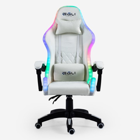 Witte gaming stoel LED massage ligstoel ergonomische stoel Pixy Plus