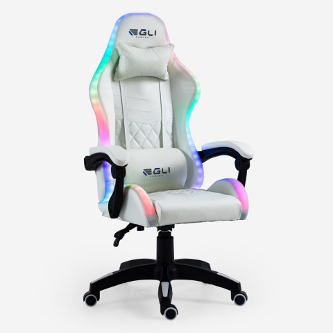 Witte gaming stoel LED ergonomische ligstoel kussen Pixy