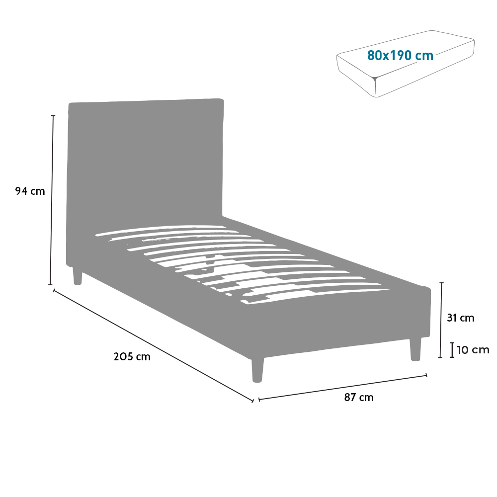 grafisch Tegen Mangel Lausanne twin: Eenpersoons Bed van Stof met Hoofdbord 80x190
